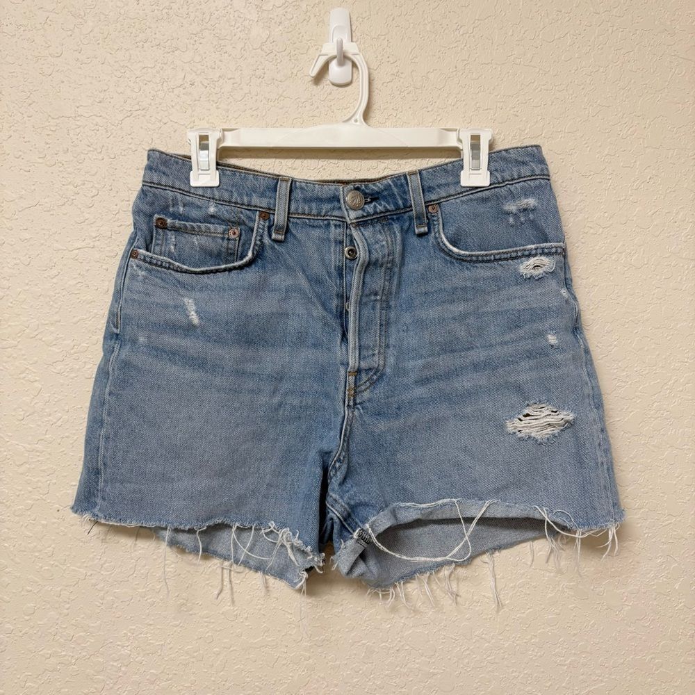 Rag & Bone Maya Shorts Womens Blue High Rise Distressed Denim Buttonfly Sz 30